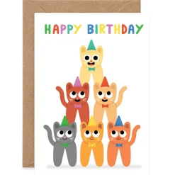 Happy Birthday Cat Stack Greetings Card by Elliot Kruszynski for Wrap