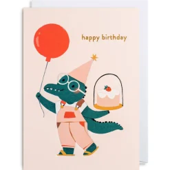 Happy Birthday Crocodile Greetings Card by Elena Comte for Lagom Design