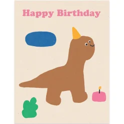 Happy Birthday Dino Greetings Card by Maria Ramos for Wrap