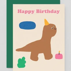 Happy Birthday Dino Greetings Card by Maria Ramos for Wrap