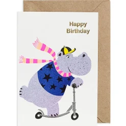 Happy Birthday Hippo Greetings Card by Petra Boase