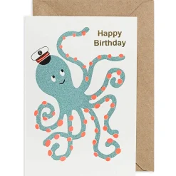 Happy Birthday Octopus Greetings Card by Petra Boase