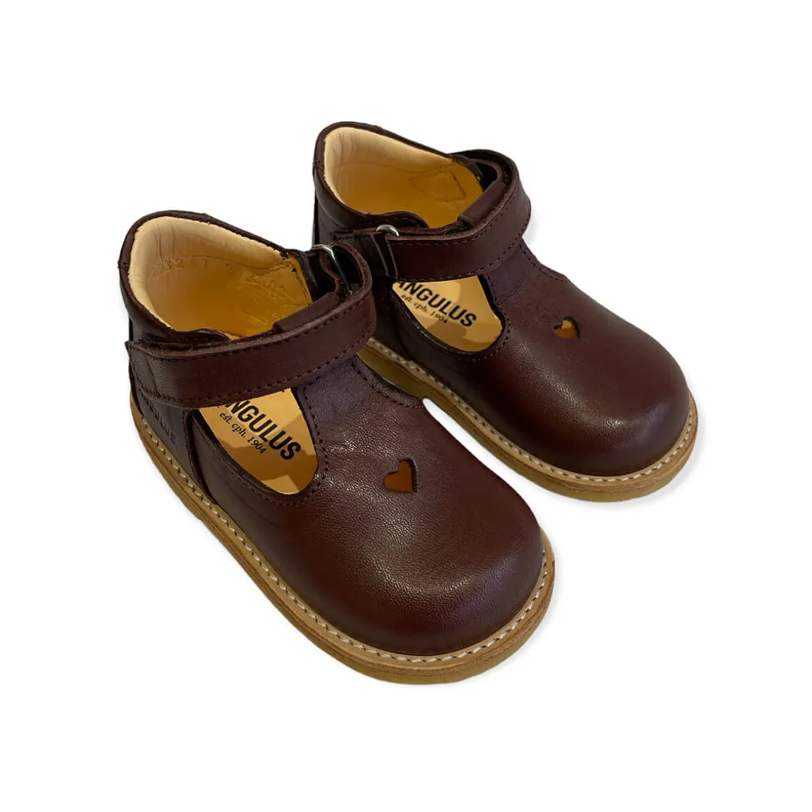 Heart T Bar Starter Mary Janes in Angulus Brown by Angulus