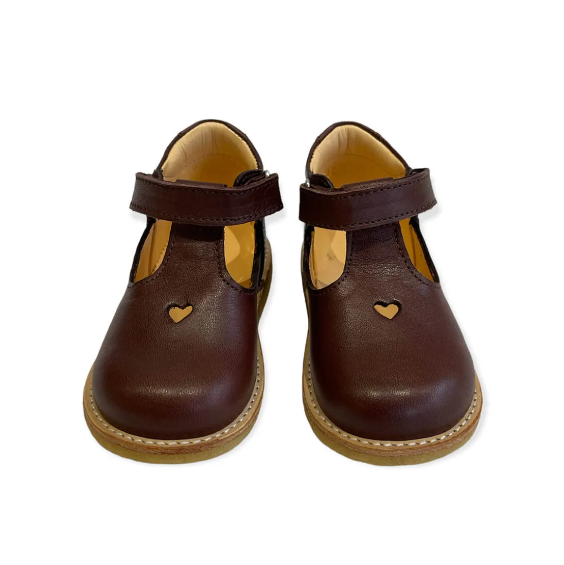 Heart T Bar Starter Mary Janes in Angulus Brown by Angulus