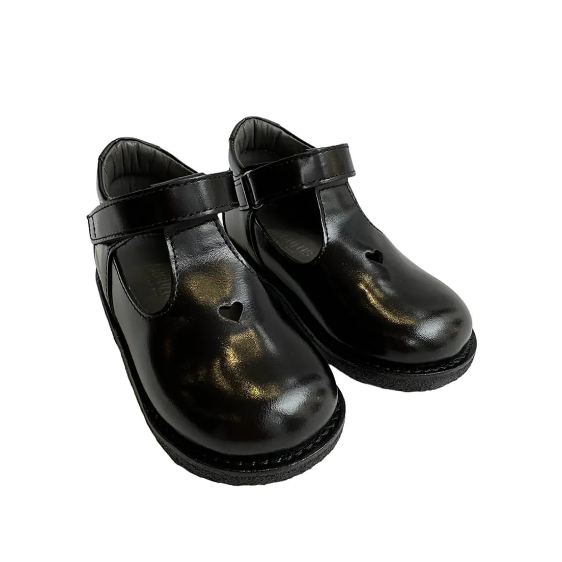 Heart T Bar Starter Mary Janes in Black by Angulus