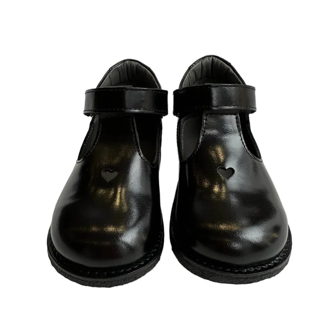Heart T Bar Starter Mary Janes in Black by Angulus