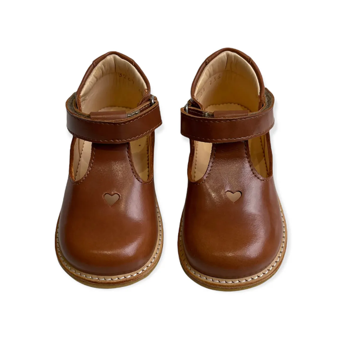 Heart T Bar Starter Mary Janes in Cognac by Angulus