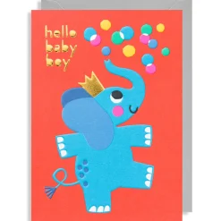 Hello Baby Boy Elephant Greetings Card by Myriam Van Neste for Lagom Design