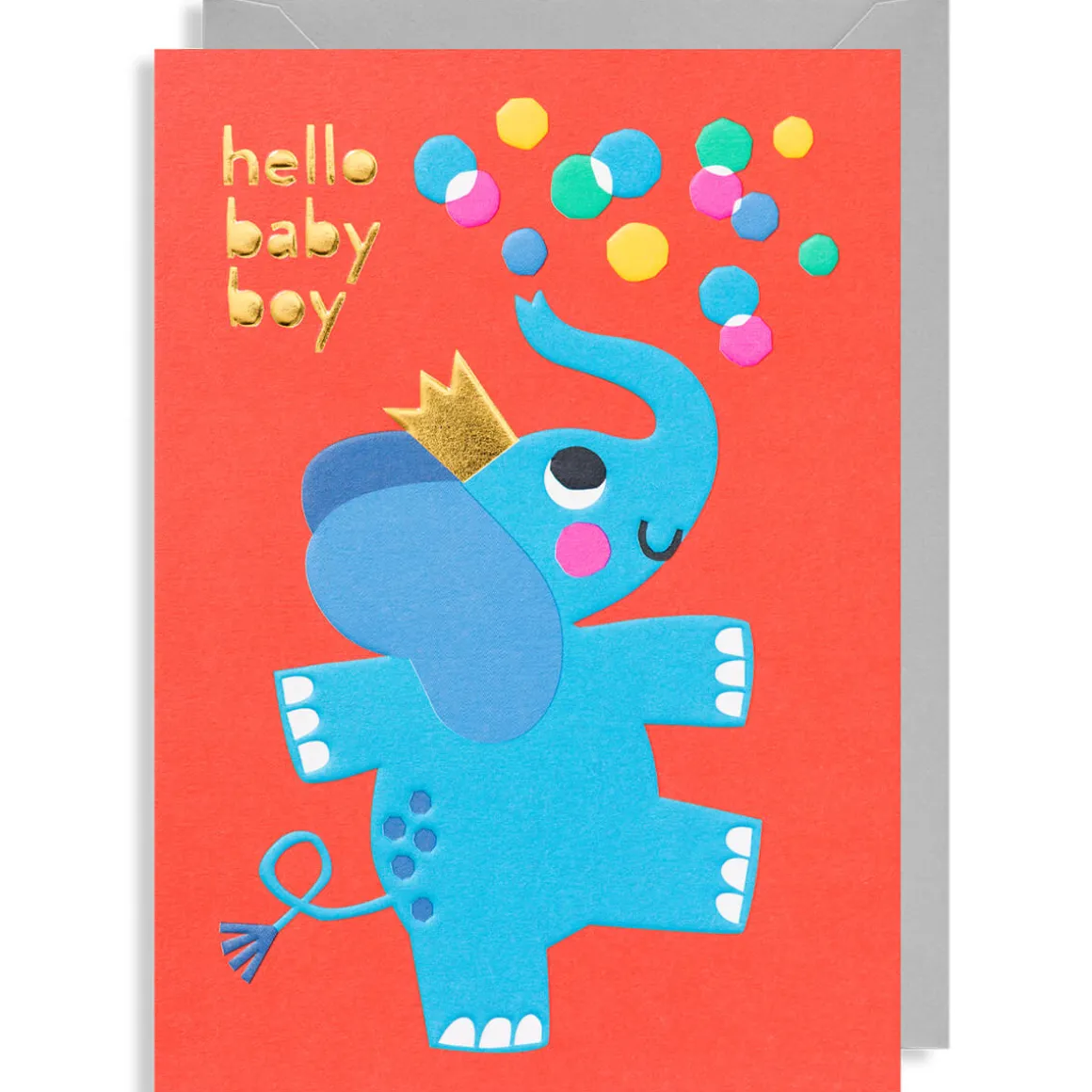 Hello Baby Boy Elephant Greetings Card by Myriam Van Neste for Lagom Design