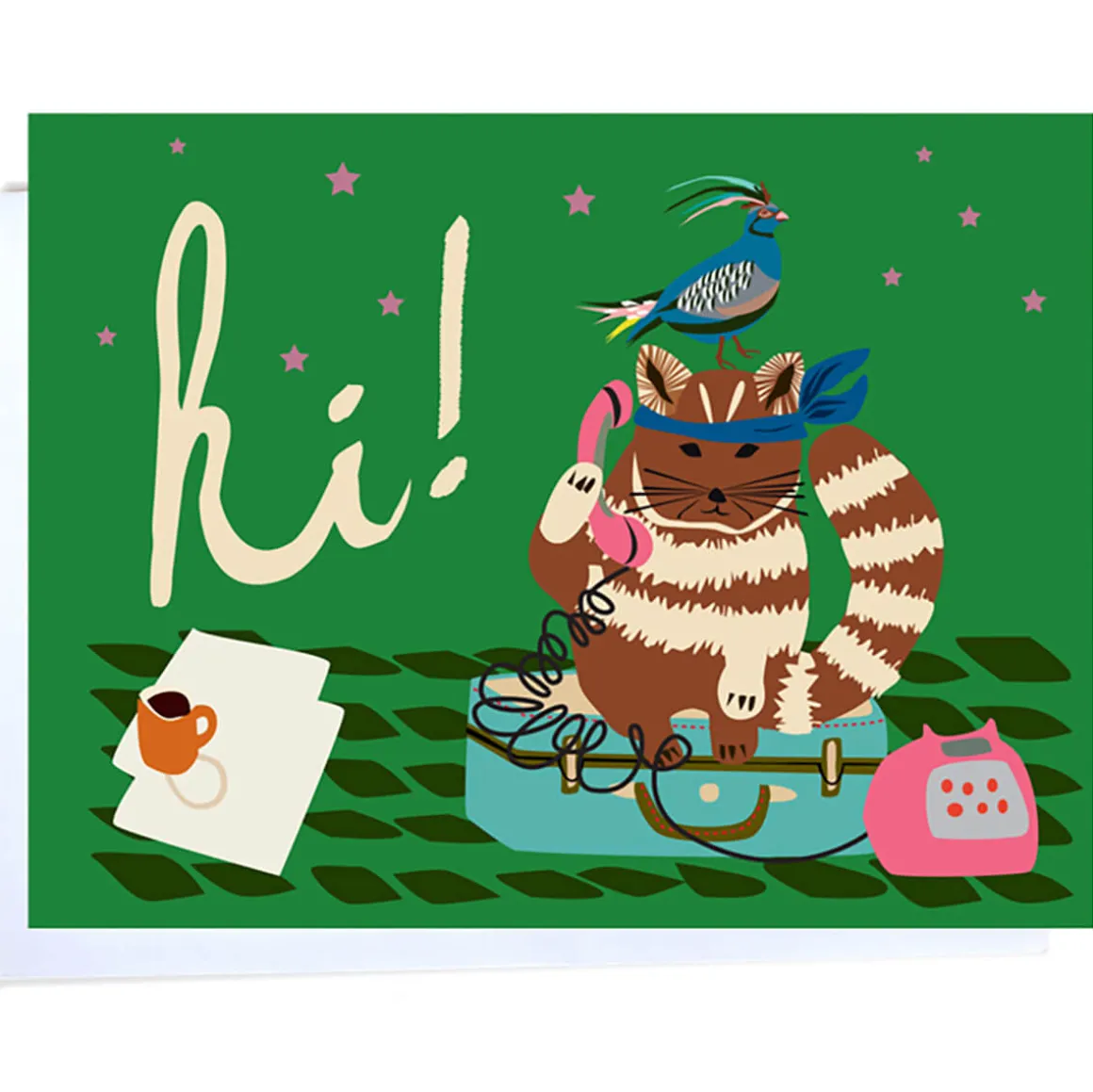 Hi Samurai Cat Greetings Card by Elizabeth Grubaugh