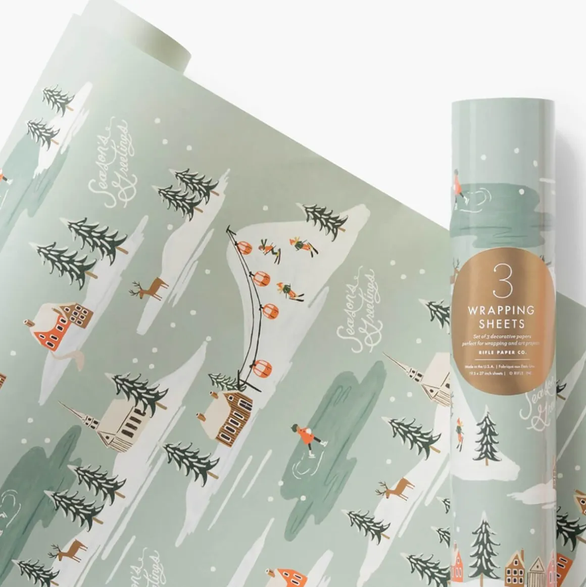 Holiday Snow Scene Christmas Gift Wrap (3 Sheets Pack) By Rifle Paper Co.