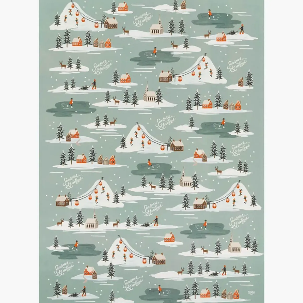 Holiday Snow Scene Christmas Gift Wrap (3 Sheets Pack) By Rifle Paper Co.