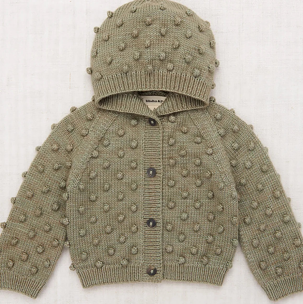 Hooded Popcorn Cardigan in Seal Gray by Misha & Puff