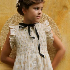 Ibiza Dress in Ivory & Gold Flowers by Bonjour