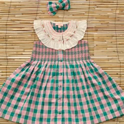 Ibiza Top & Hairclip in Pink & Green Honeycomb Check by Bonjour