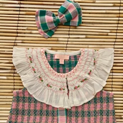 Ibiza Top & Hairclip in Pink & Green Honeycomb Check by Bonjour
