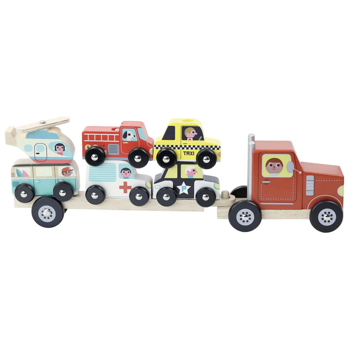 Ingela P. Arrhenius Truck and Trailer with Vehicles Stacking Toy by Vilac