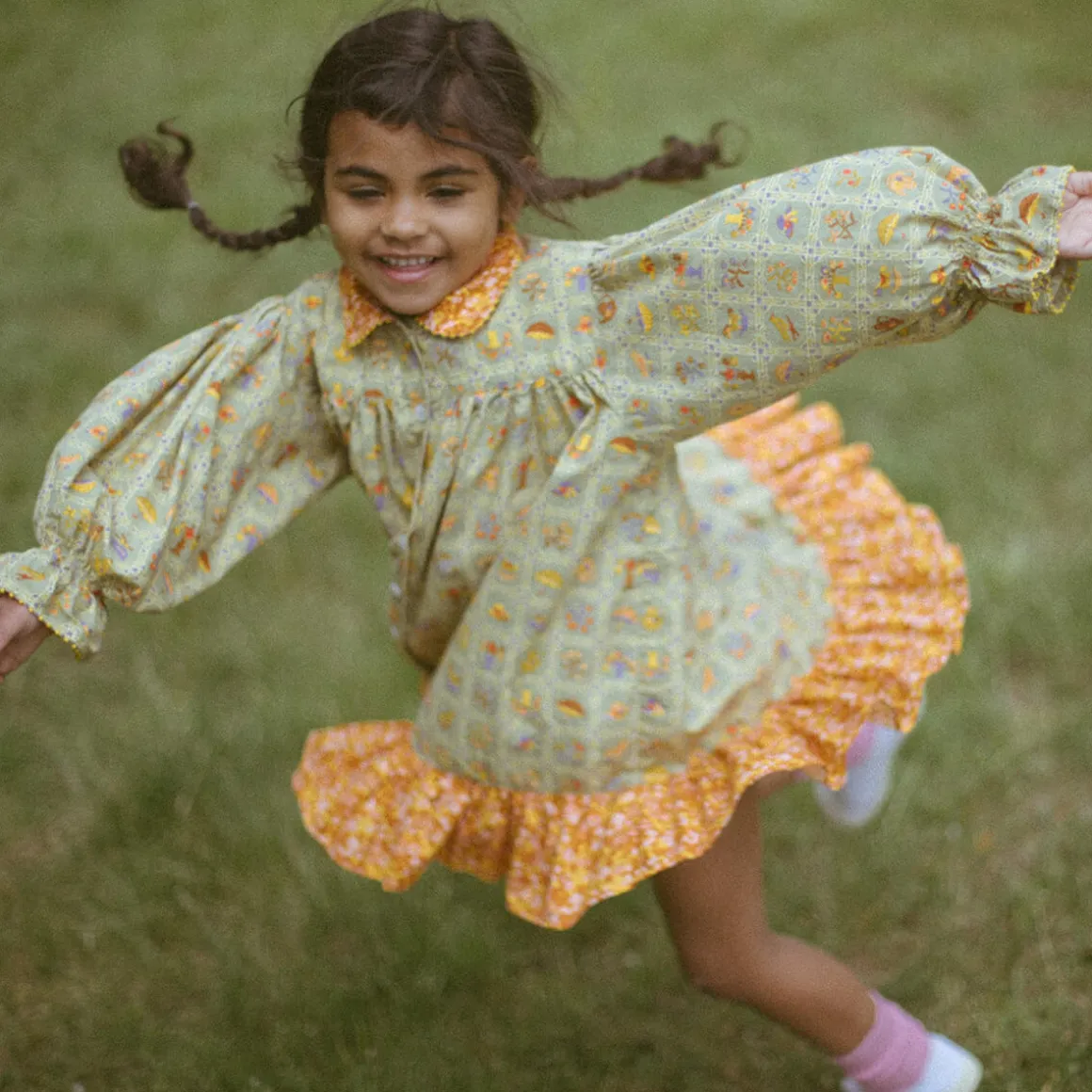 Ingrid Dress in Vert Trellis by Misha & Puff - Last Ones In Stock - 4-6 Years