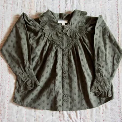 Iris Blouse in Khaki Green Broderie Anglaise by Bonjour