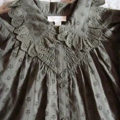 Iris Blouse in Khaki Green Broderie Anglaise by Bonjour