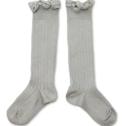 Josephine Lace Trim Ribbed Knee High Socks in Gris Perle by Collegien