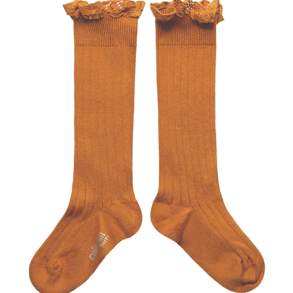 Josephine Lace Trim Ribbed Knee High Socks in Terracotta by Collegien