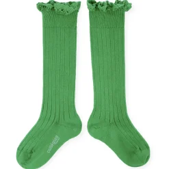 Josephine Lace Trim Ribbed Knee High Socks in Vert Jackpot by Collegien