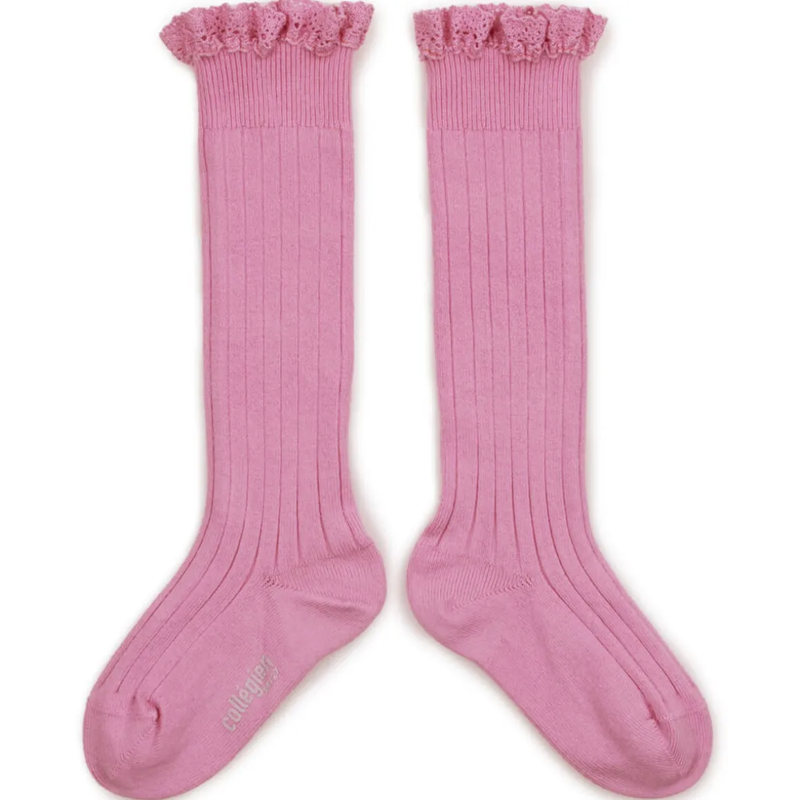 Josephine Lace Trim Ribbed Knee High Socks in Rose Bonbon by Collegien