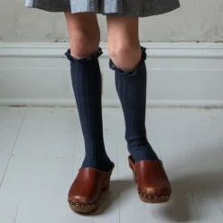 Josephine Lace Trim Ribbed Knee High Socks in Pierre de Volvic by Collegien