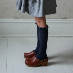 Josephine Lace Trim Ribbed Knee High Socks in Pierre de Volvic by Collegien