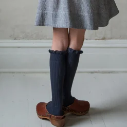 Josephine Lace Trim Ribbed Knee High Socks in Pierre de Volvic by Collegien
