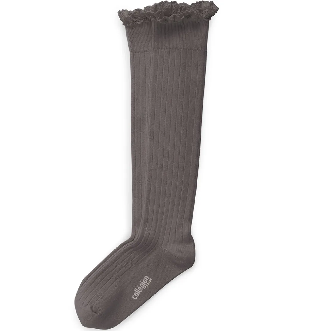 Josephine Lace Trim Ribbed Knee High Socks in Gris Galet by Collegien