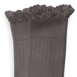 Josephine Lace Trim Ribbed Knee High Socks in Gris Galet by Collegien