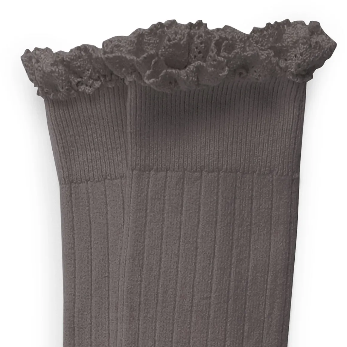 Josephine Lace Trim Ribbed Knee High Socks in Gris Galet by Collegien