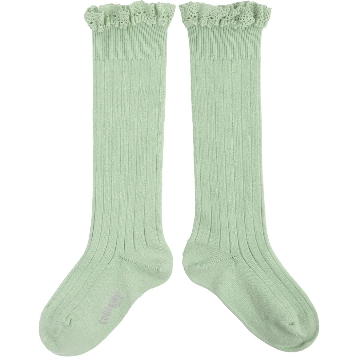 Josephine Lace Trim Ribbed Knee High Socks in Verveine by Collegien