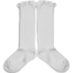 Josephine Lace Trim Ribbed Knee High Socks in Blanc Neige by Collegien