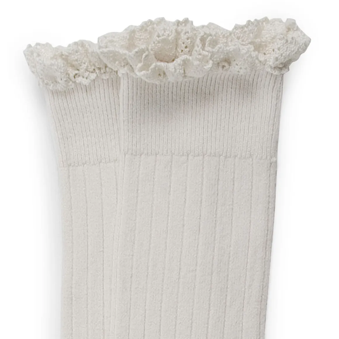 Josephine Lace Trim Ribbed Knee High Socks in Blanc Neige by Collegien