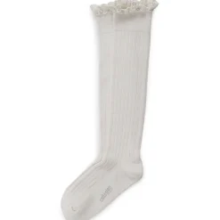 Josephine Lace Trim Ribbed Knee High Socks in Blanc Neige by Collegien