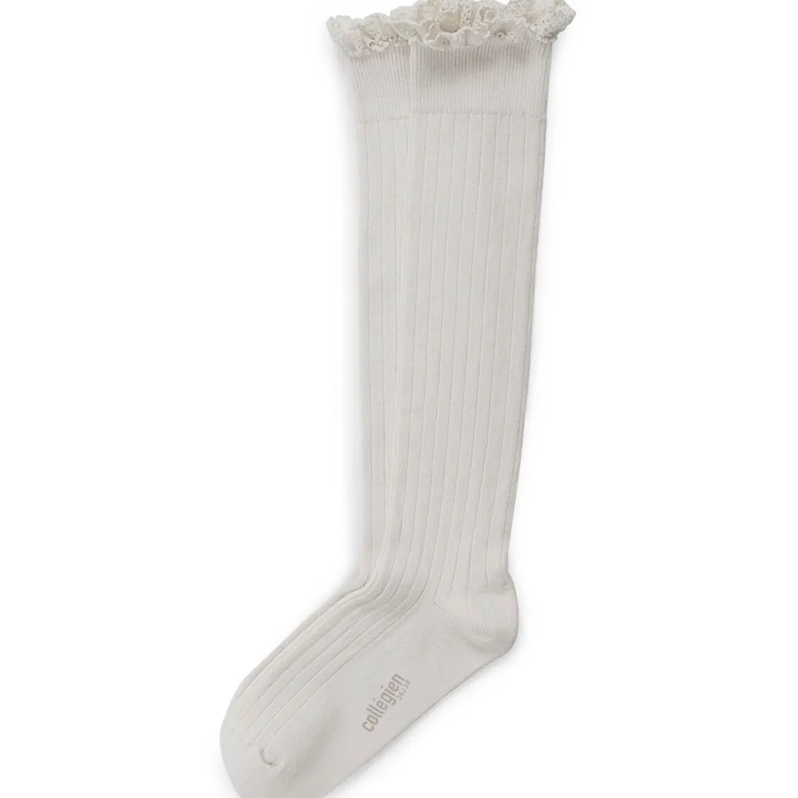 Josephine Lace Trim Ribbed Knee High Socks in Blanc Neige by Collegien