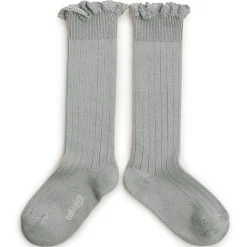 Josephine Lace Trim Ribbed Knee High Socks in Aigue Marine by Collegien