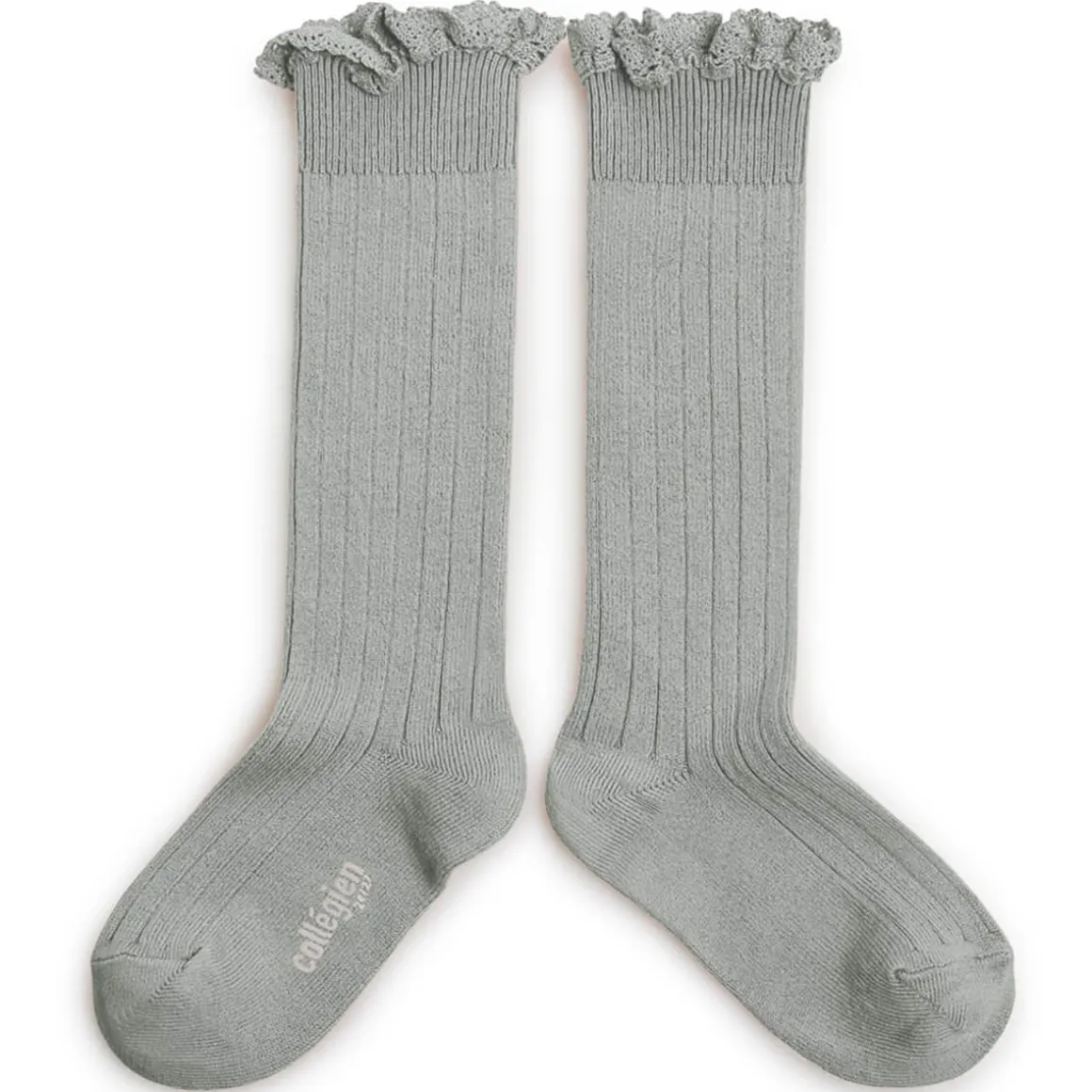 Josephine Lace Trim Ribbed Knee High Socks in Aigue Marine by Collegien