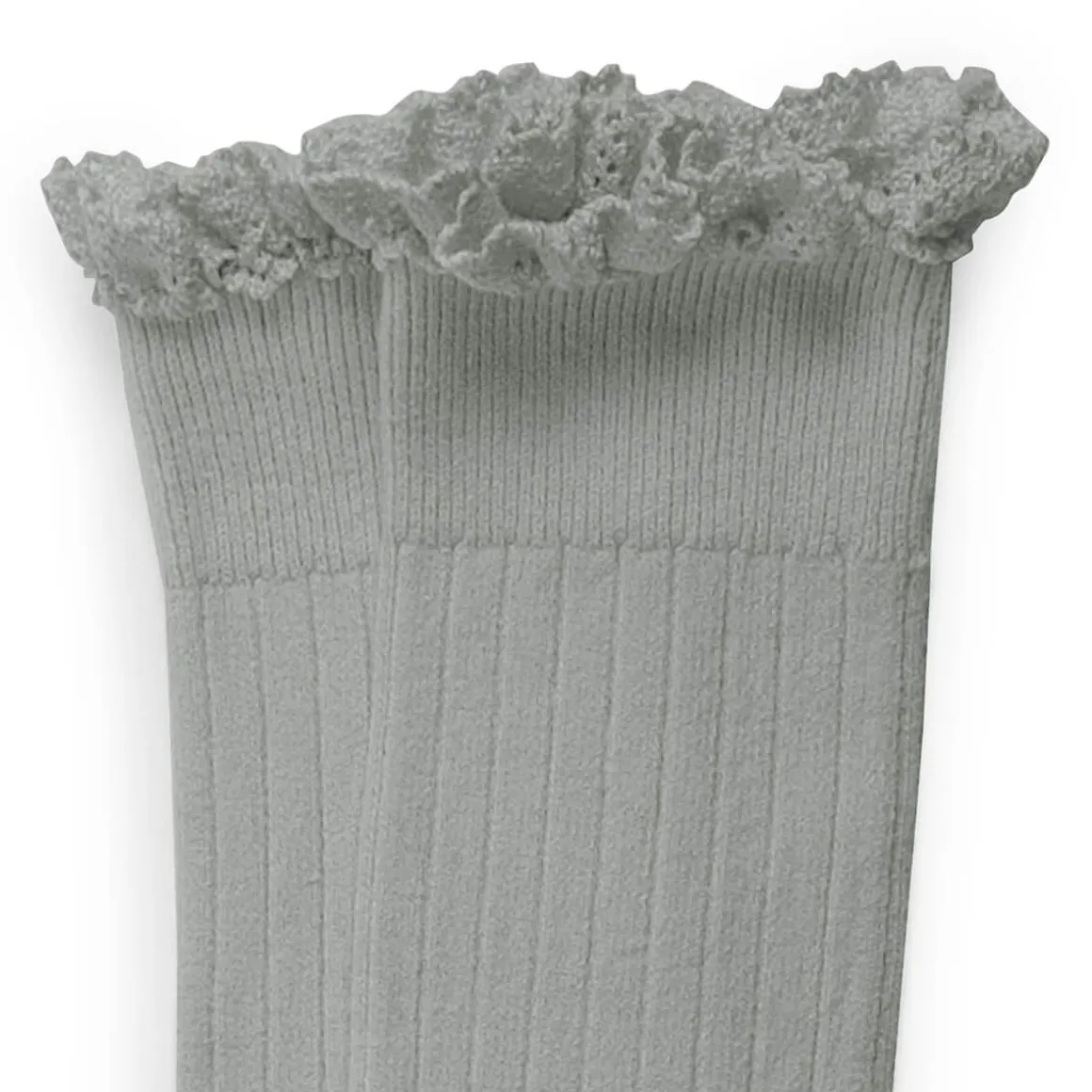 Josephine Lace Trim Ribbed Knee High Socks in Aigue Marine by Collegien