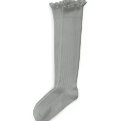 Josephine Lace Trim Ribbed Knee High Socks in Aigue Marine by Collegien