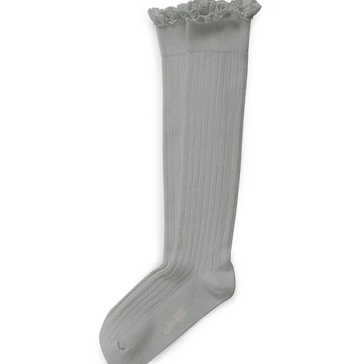 Josephine Lace Trim Ribbed Knee High Socks in Aigue Marine by Collegien