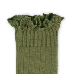 Josephine Lace Trim Ribbed Knee High Socks in Olive Du Luberon by Collegien