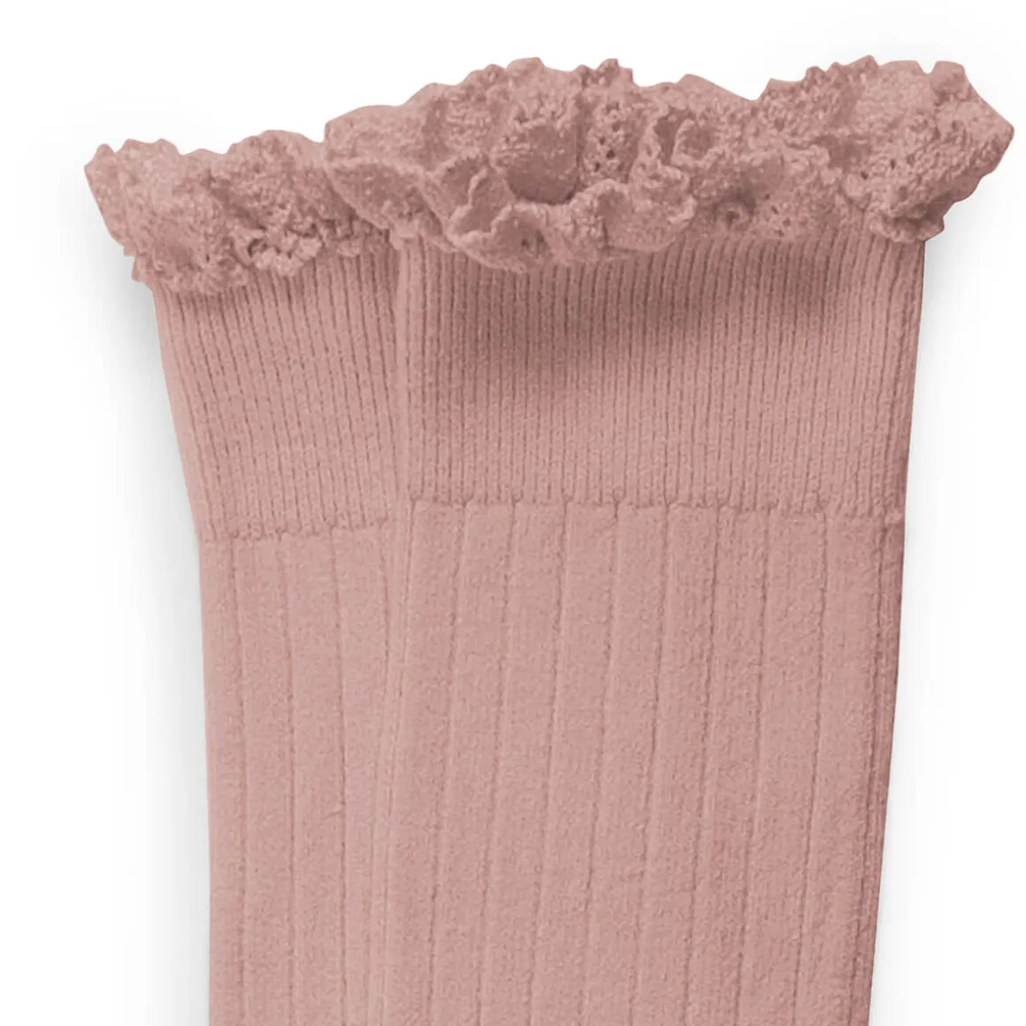Josephine Lace Trim Ribbed Knee High Socks in Vieux Rose by Collegien