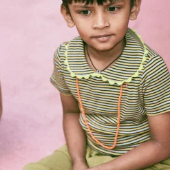 Jumbo Rickrack Collar Tee in Bark Stripe by Misha & Puff - Last Ones In Stock - 4-8 Years