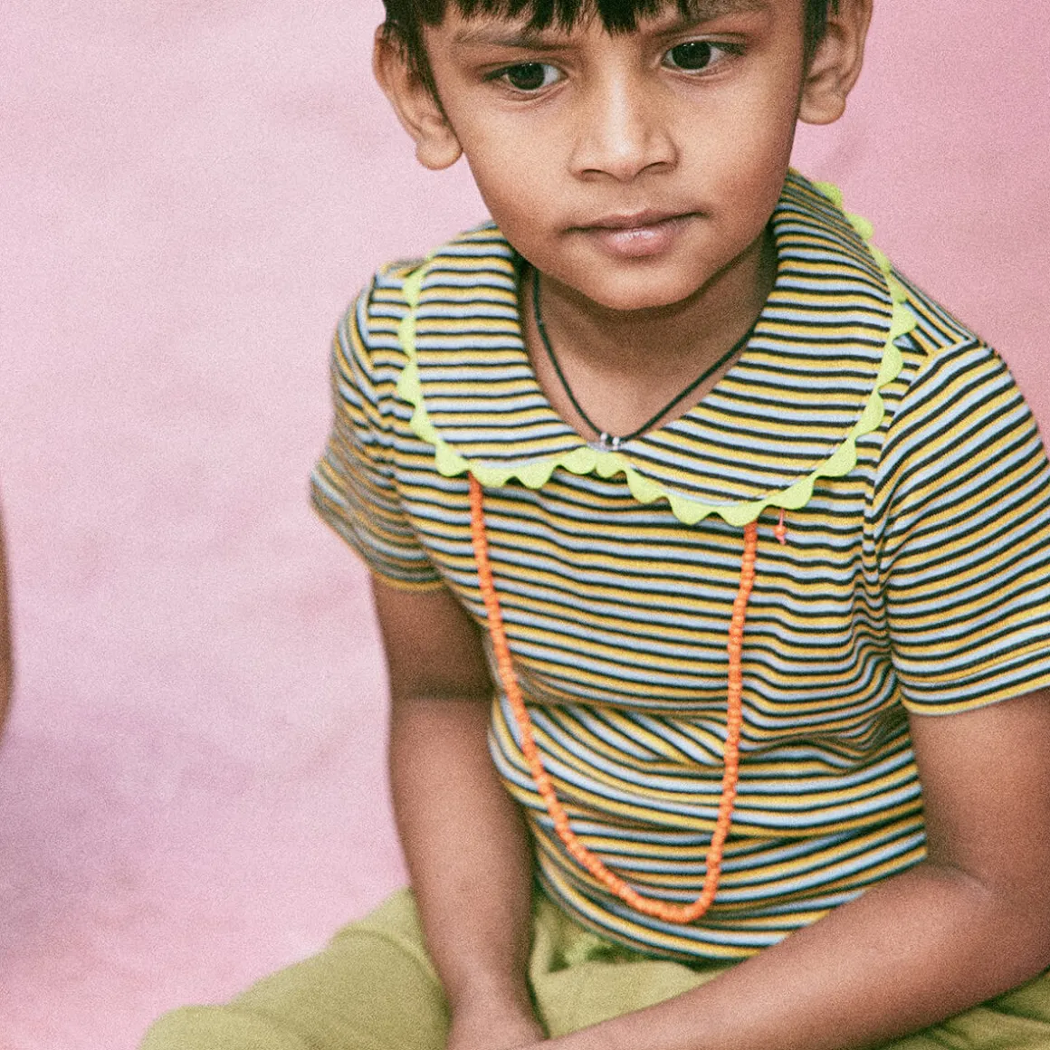 Jumbo Rickrack Collar Tee in Bark Stripe by Misha & Puff - Last Ones In Stock - 4-8 Years