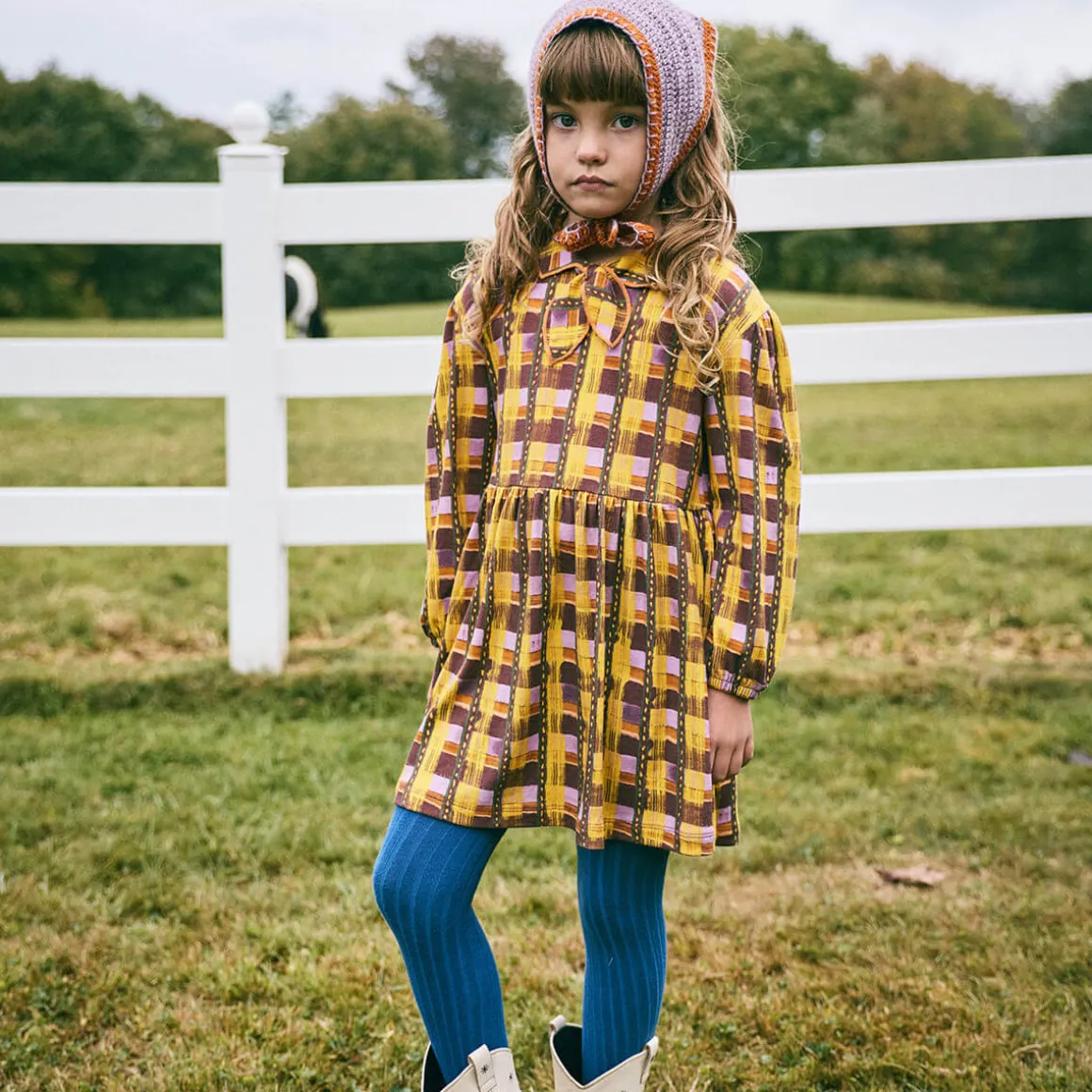 Junior Scout Dress in Plum Watercolour Plaid by Misha & Puff