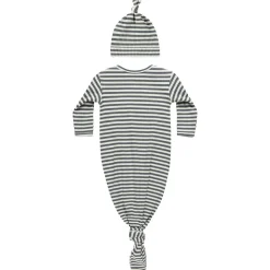 Knotted Baby Gown and Hat Set in Indigo Stripe by Quincy Mae